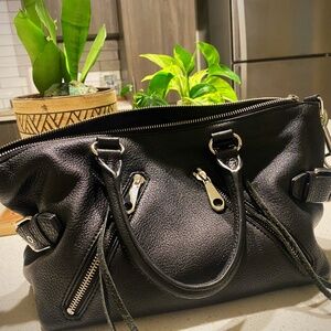 Rebecca Minkoff Mini Moto Satchel Purse Handbag Black Leather Silver Hardware